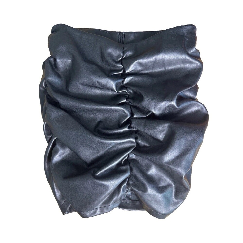 Noisy May Black Faux Leather Ruched Mini Skirt Zip Closure Size XS